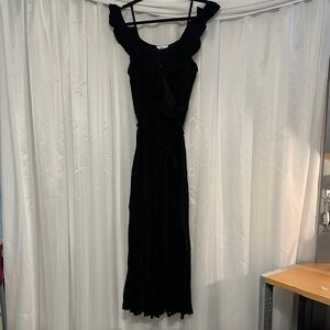 Sophia Jeans Black Wrap Style Maxi Dress with Ruffle Off-The-Shoulder Straps